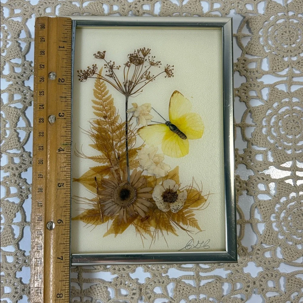 SOLD • Framed Dried Flower and Butterfly Collage Decoupage Small - Picture 7 of 12